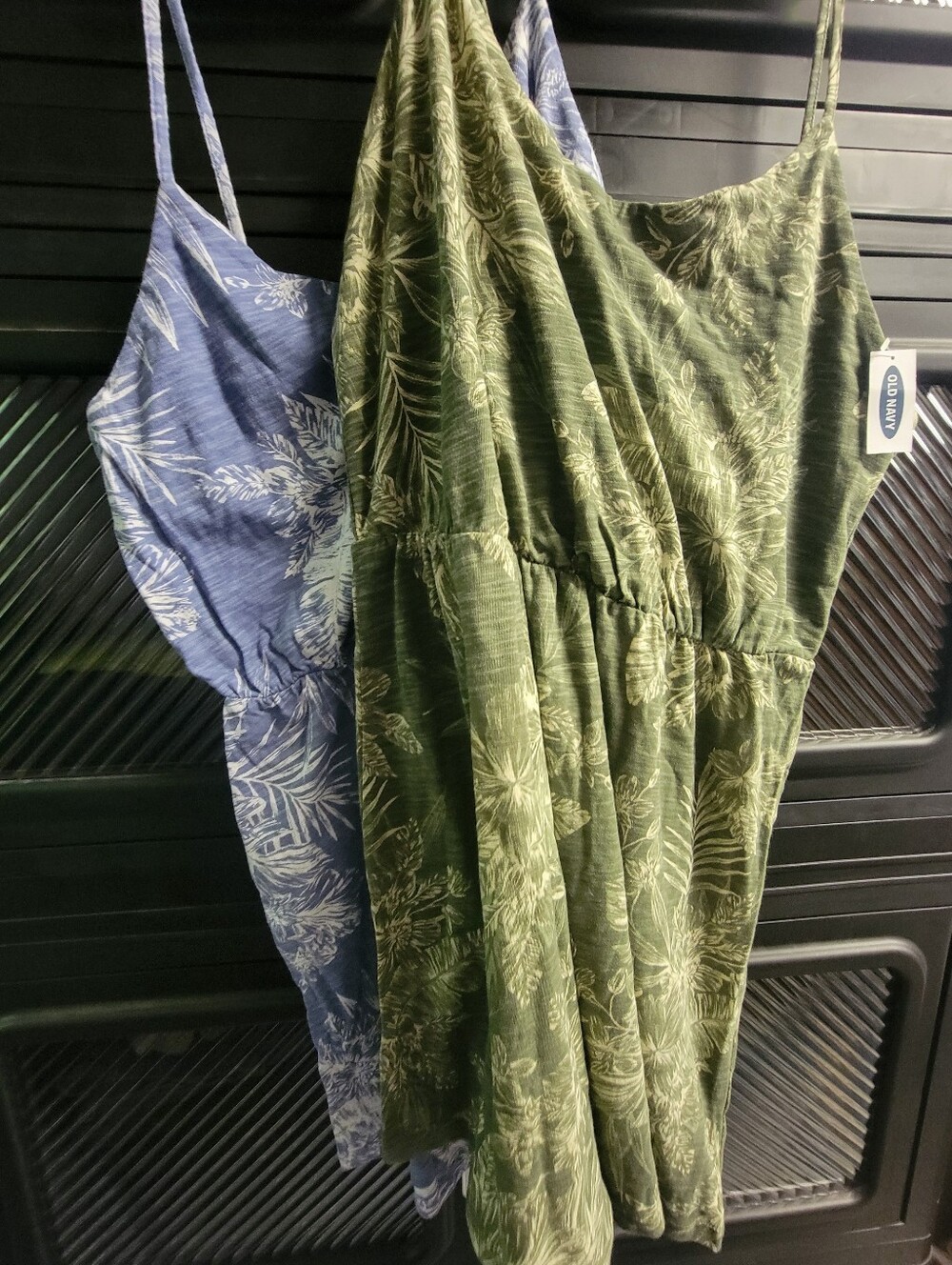 Old Navy Green and Blue Floral Spaghetti Strap Mini Dresses